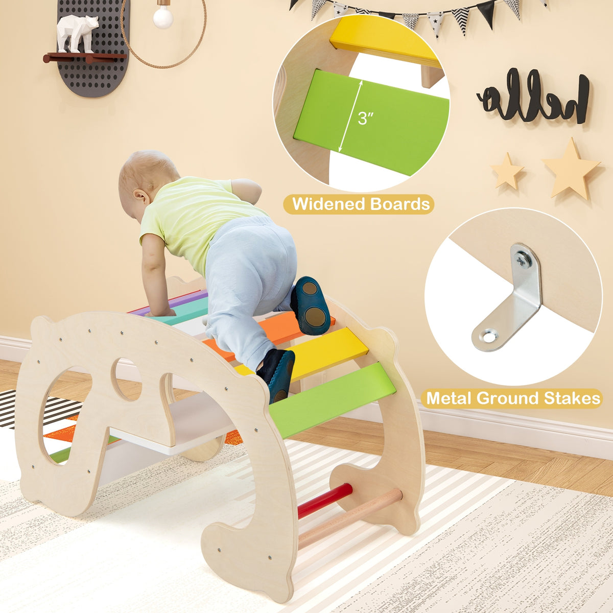 Arche à bascule 2-en-1 pour enfants, jouets d’escalade Montessori avec structure d’escalade en arche
