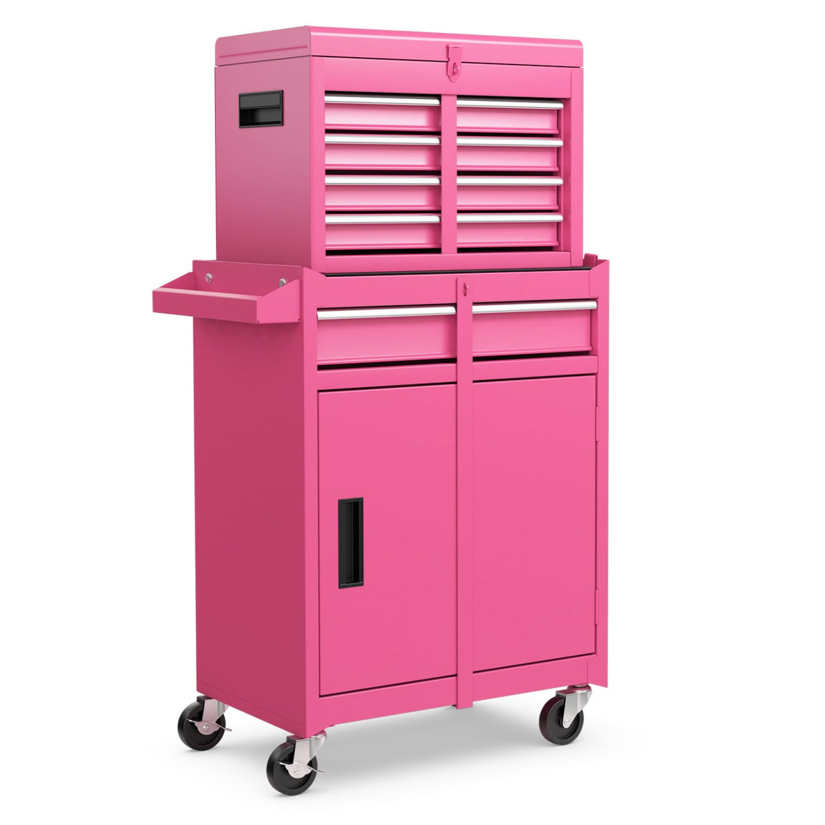 2-in-1 Rolling Tool Chest with 5 Sliding Lockable Drawers-Pink-Garages-DECOROLALA