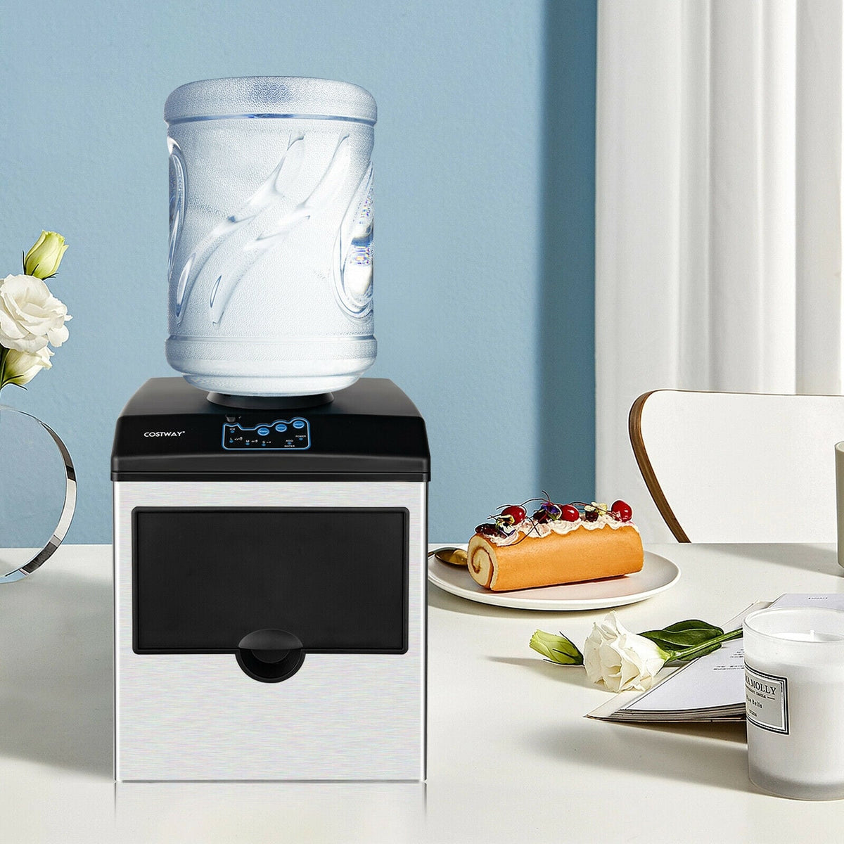 2-in-1 Stainless Steel Countertop Ice Maker with Water Dispenser-Ice Makers-DECOROLALA