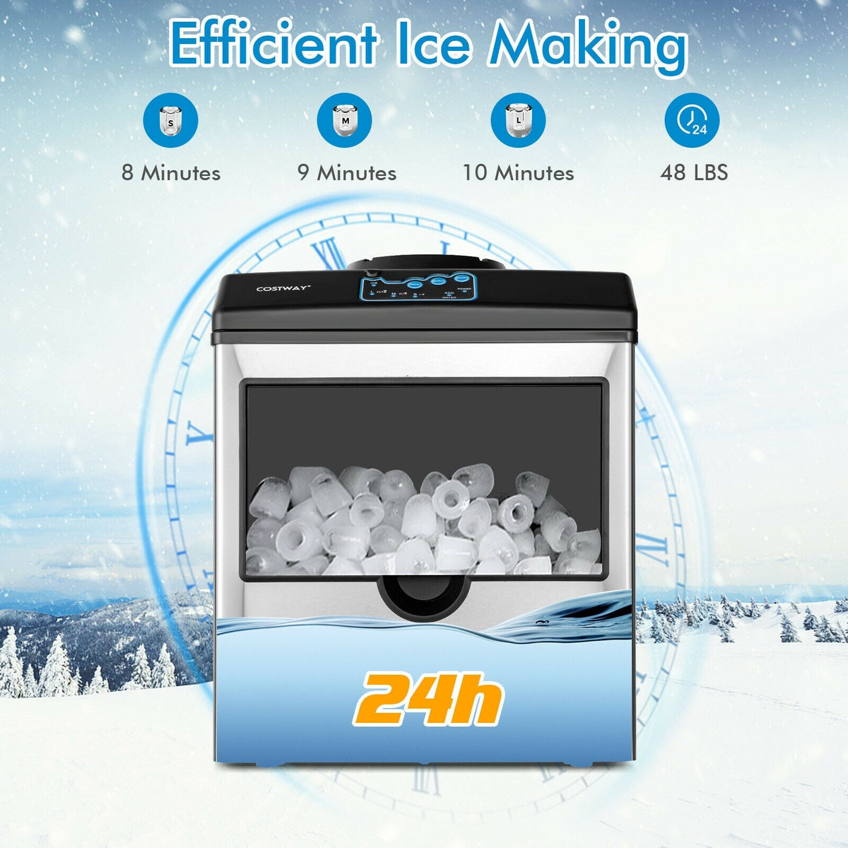 2-in-1 Stainless Steel Countertop Ice Maker with Water Dispenser-Ice Makers-DECOROLALA