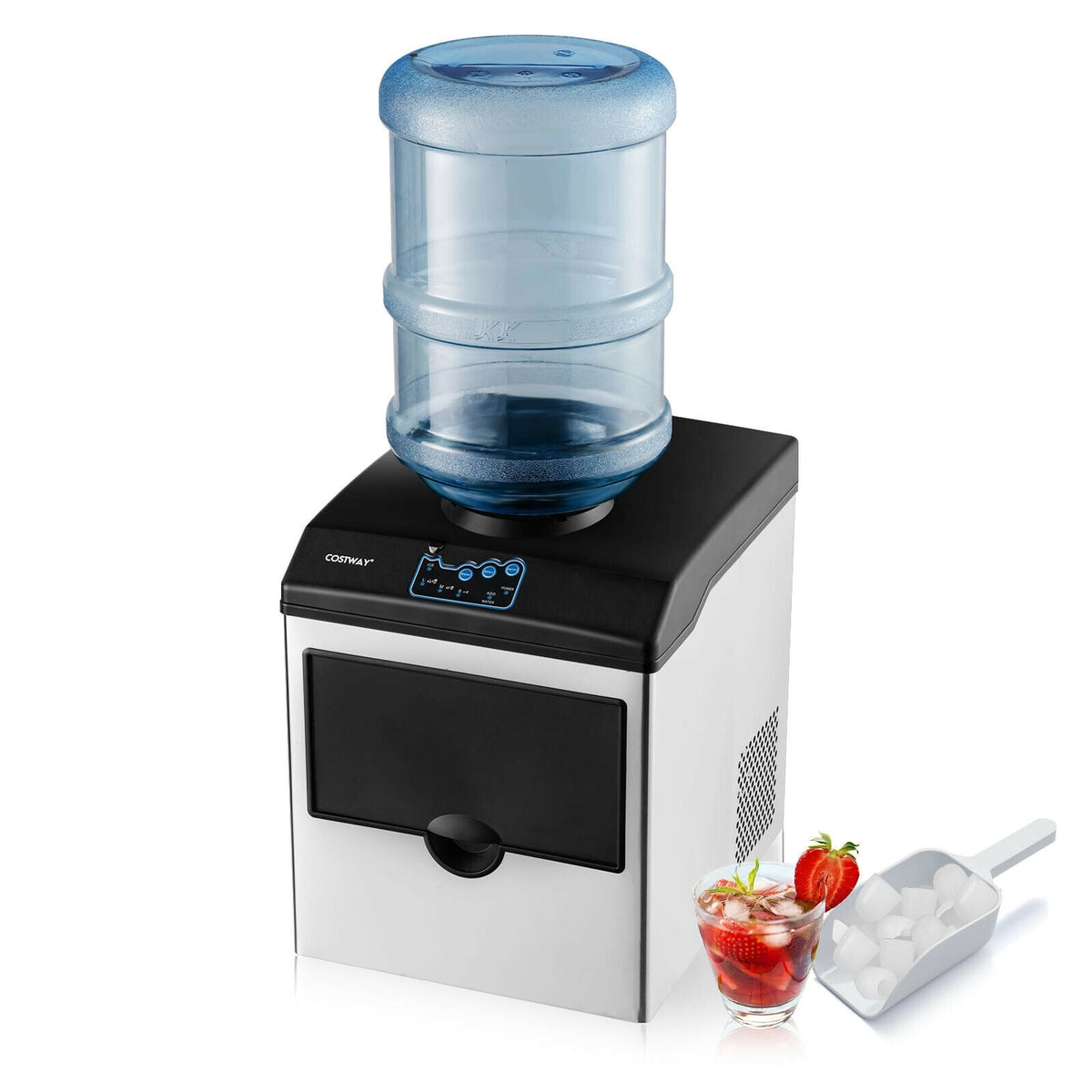 2-in-1 Stainless Steel Countertop Ice Maker with Water Dispenser-Ice Makers-DECOROLALA