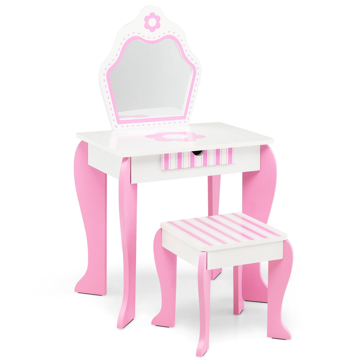 2-in-1 Toddler Vanity Set with Detachable Top and Cute Flower Patterns-White-Kids Vanities-DECOROLALA