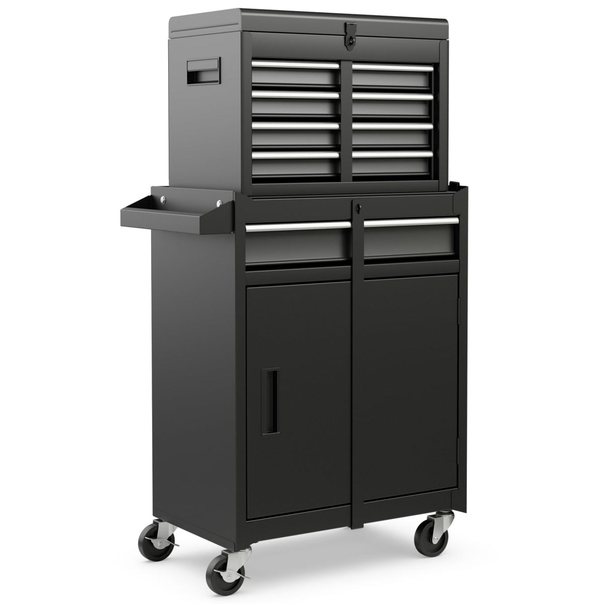 2-in-1 Tool Chest and Cabinet with 5 Sliding Drawers-Black-Garages-DECOROLALA