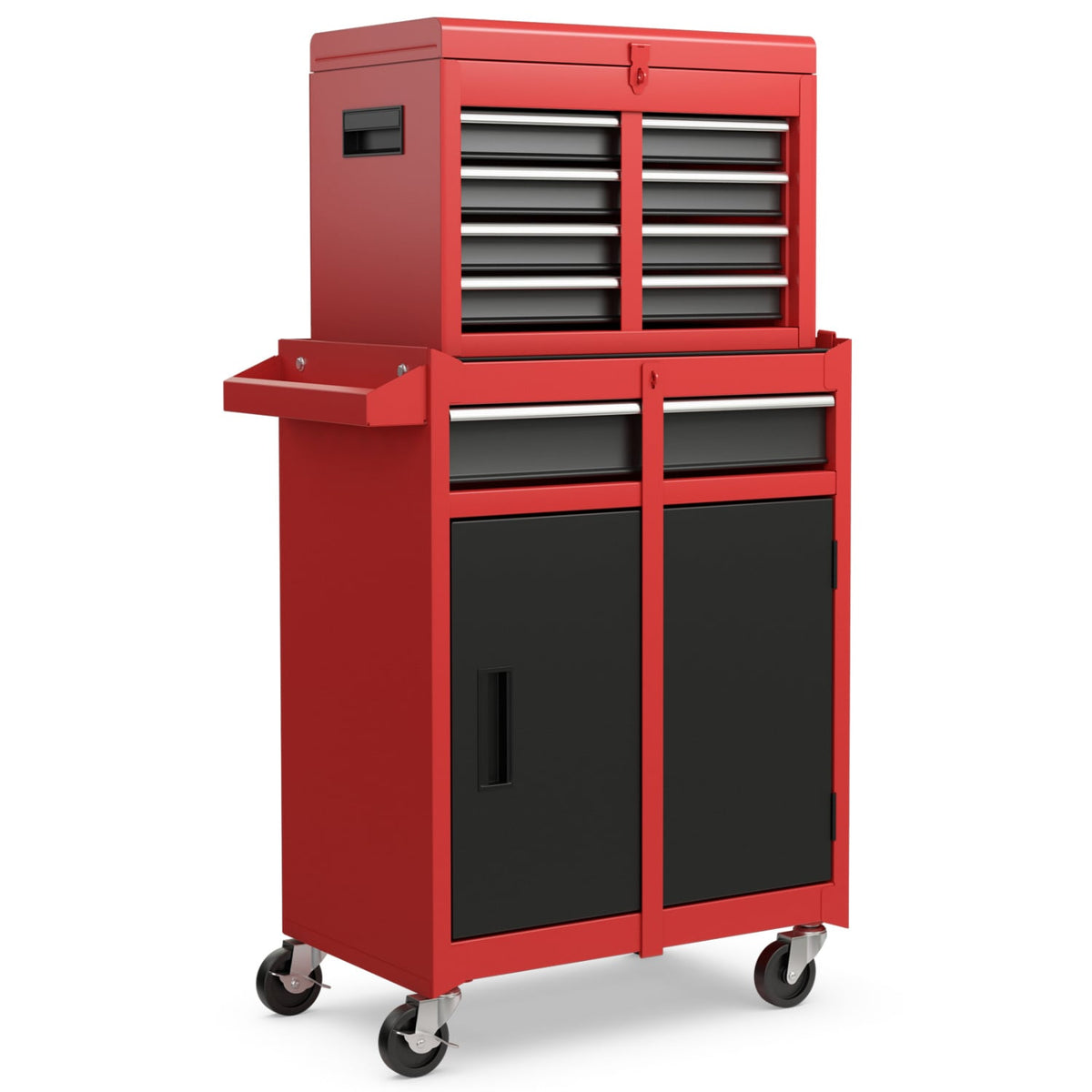 2-in-1 Tool Chest and Cabinet with 5 Sliding Drawers-Black & Red-Garages-DECOROLALA