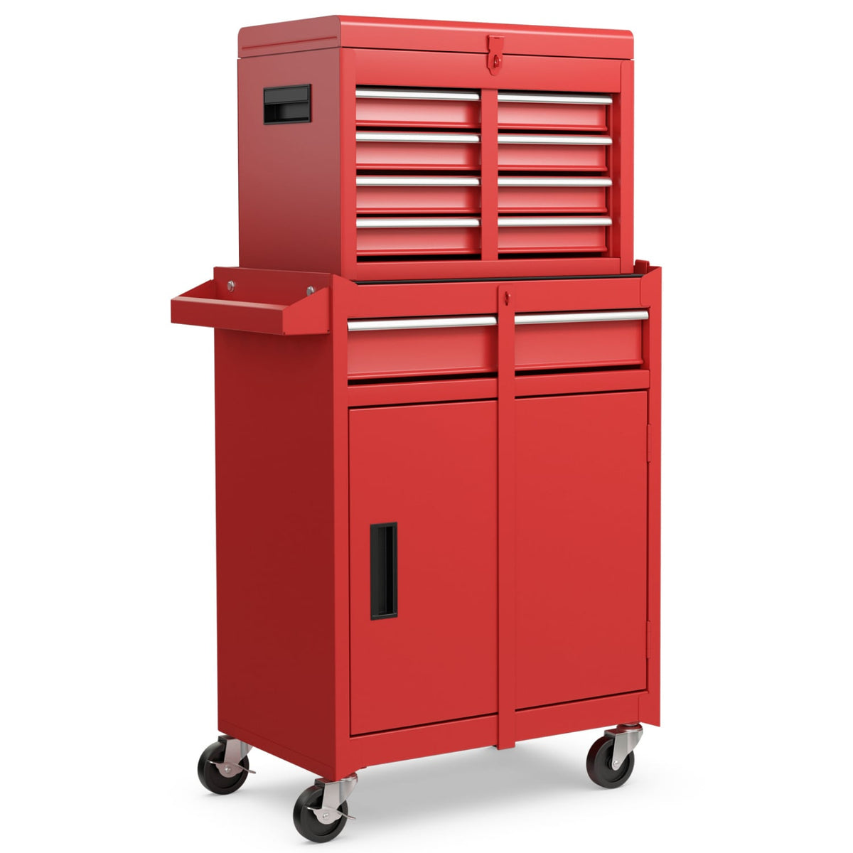 2-in-1 Tool Chest and Cabinet with 5 Sliding Drawers-Red-Garages-DECOROLALA