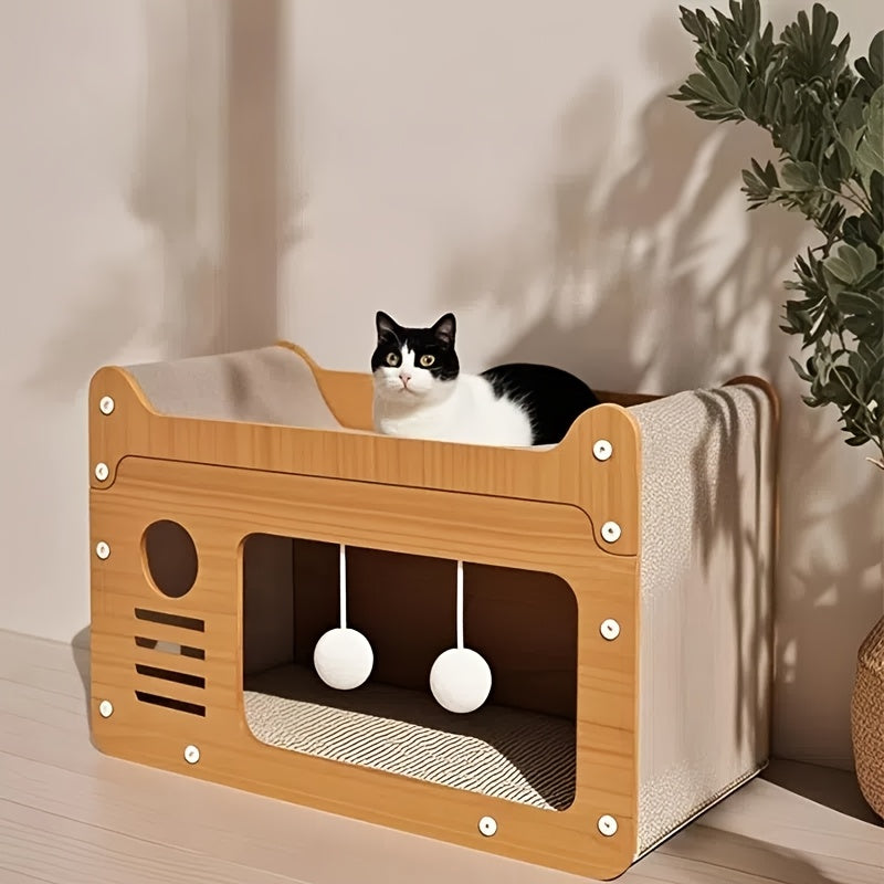 2-in-1 Wall-Mounted Cat Bed and Scratching Post - Double Layer-Cat Furniture-DECOROLALA