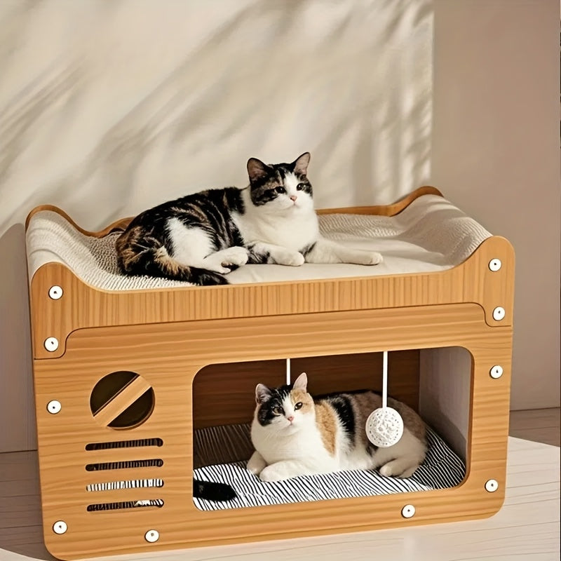 2-in-1 Wall-Mounted Cat Bed and Scratching Post - Double Layer-Cat Furniture-DECOROLALA