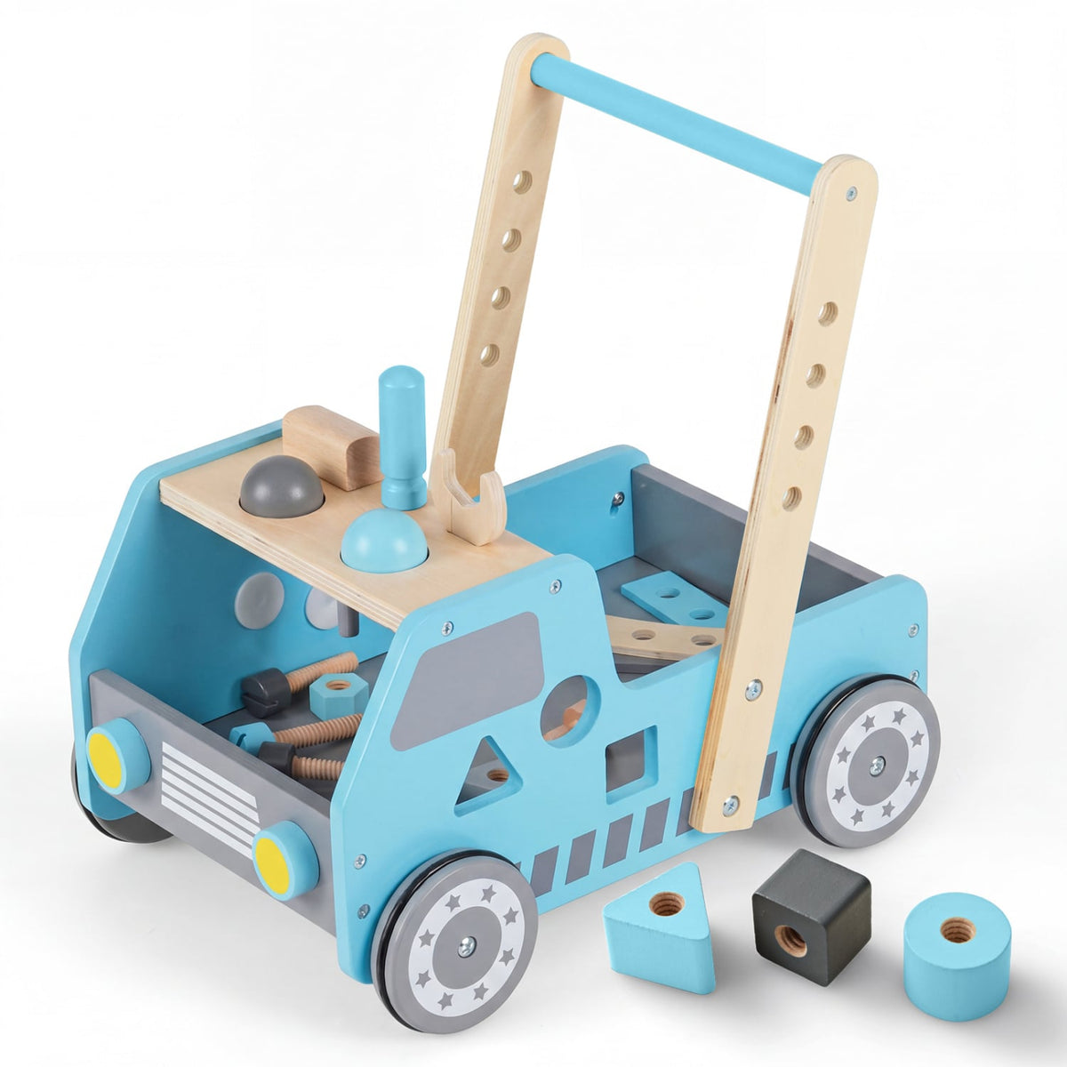2-in-1 Wooden Baby Walker with Adjustable Speed and Bottom Storage-Blue-Baby Activity Toys-DECOROLALA
