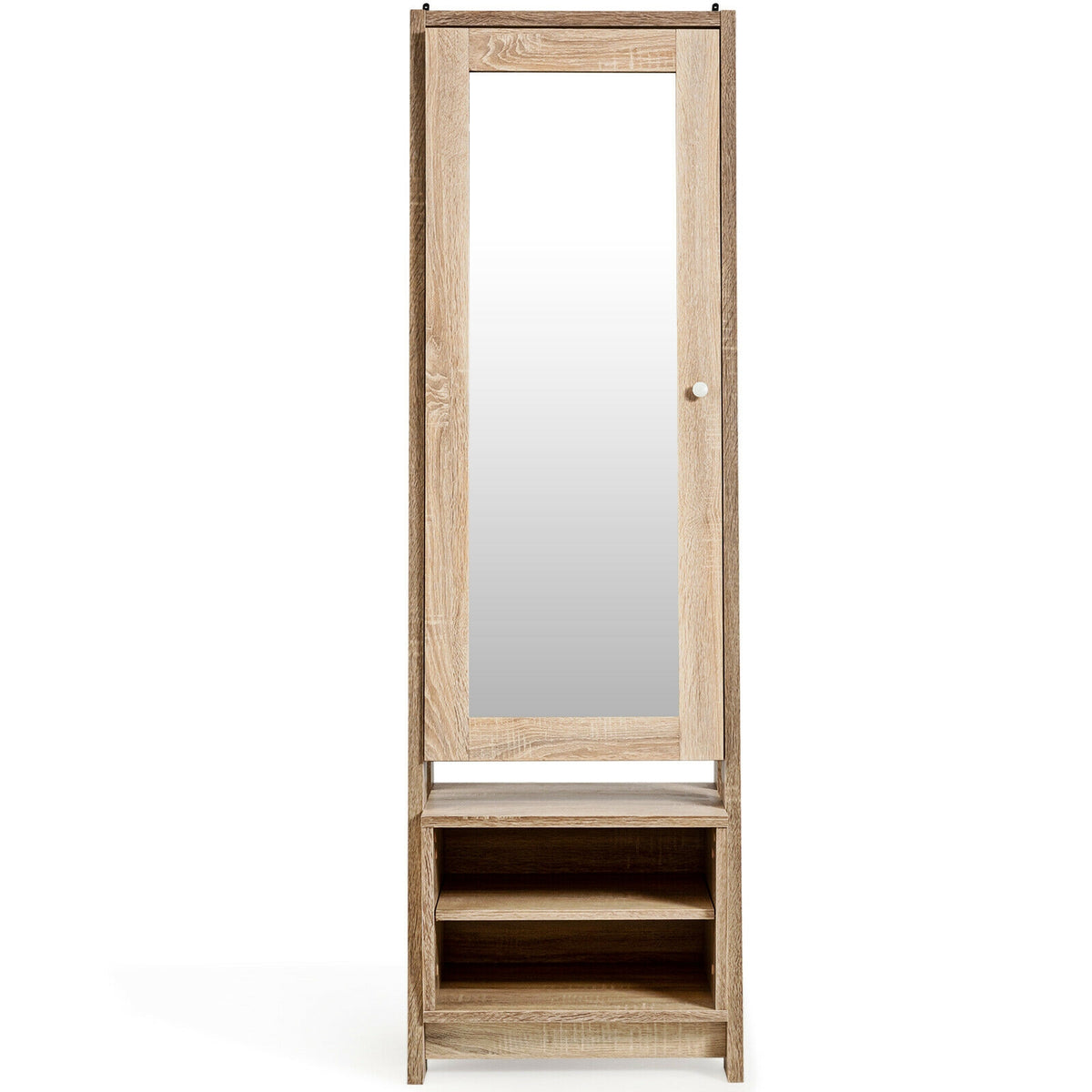 2-in-1 Wooden Cosmetics Storage Cabinet with Full-Length Mirror and Bottom Rack-Jewelry Armoires-DECOROLALA