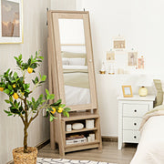 2-in-1 Wooden Cosmetics Storage Cabinet with Full-Length Mirror and Bottom Rack-Jewelry Armoires-DECOROLALA