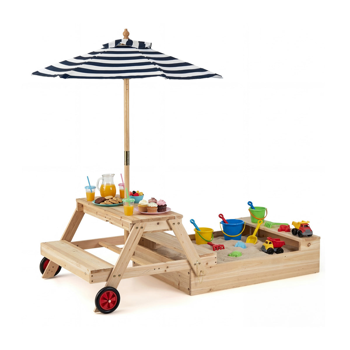 Wooden Sandbox & Picnic Table with Umbrella - Blue
