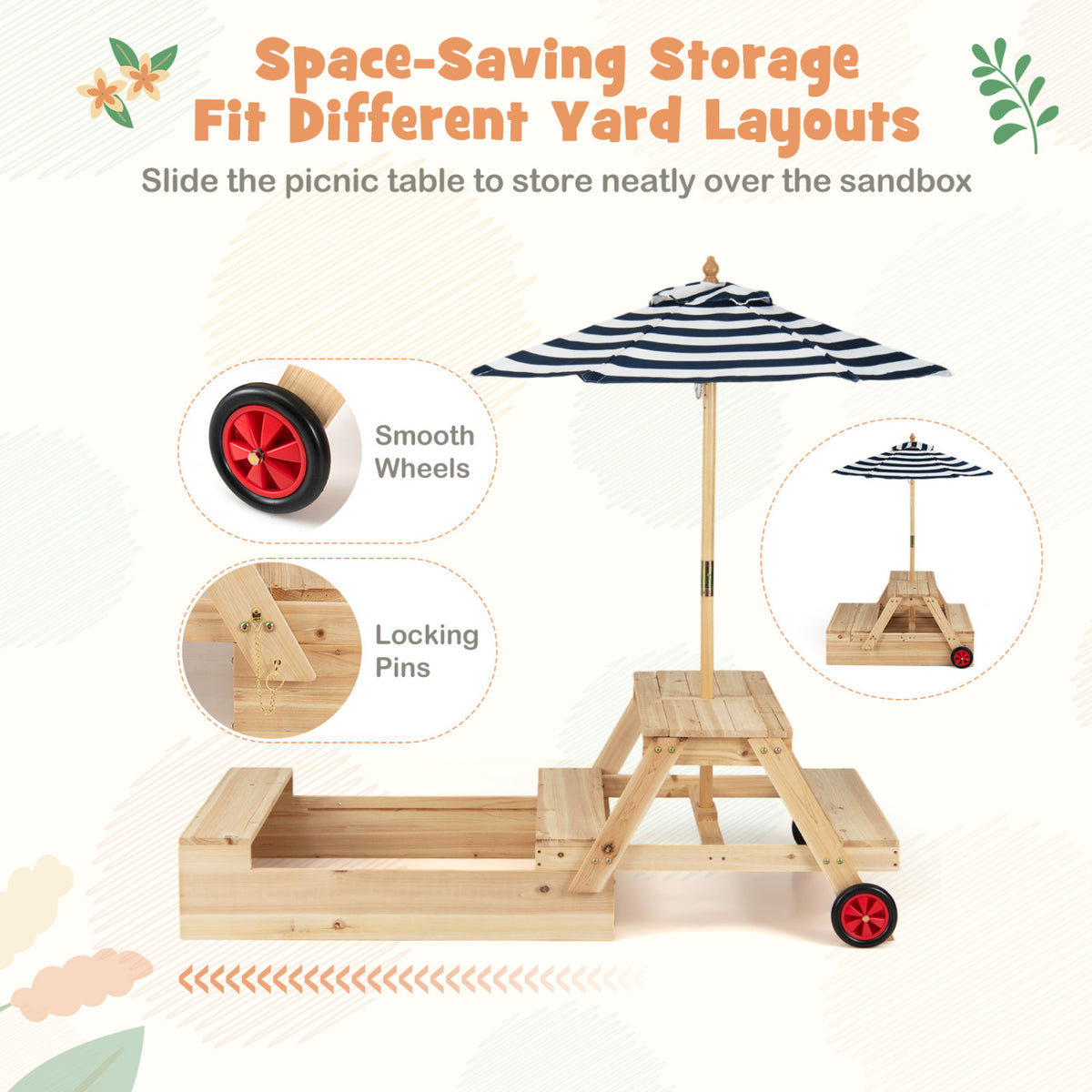 Wooden Sandbox & Picnic Table with Umbrella - Blue