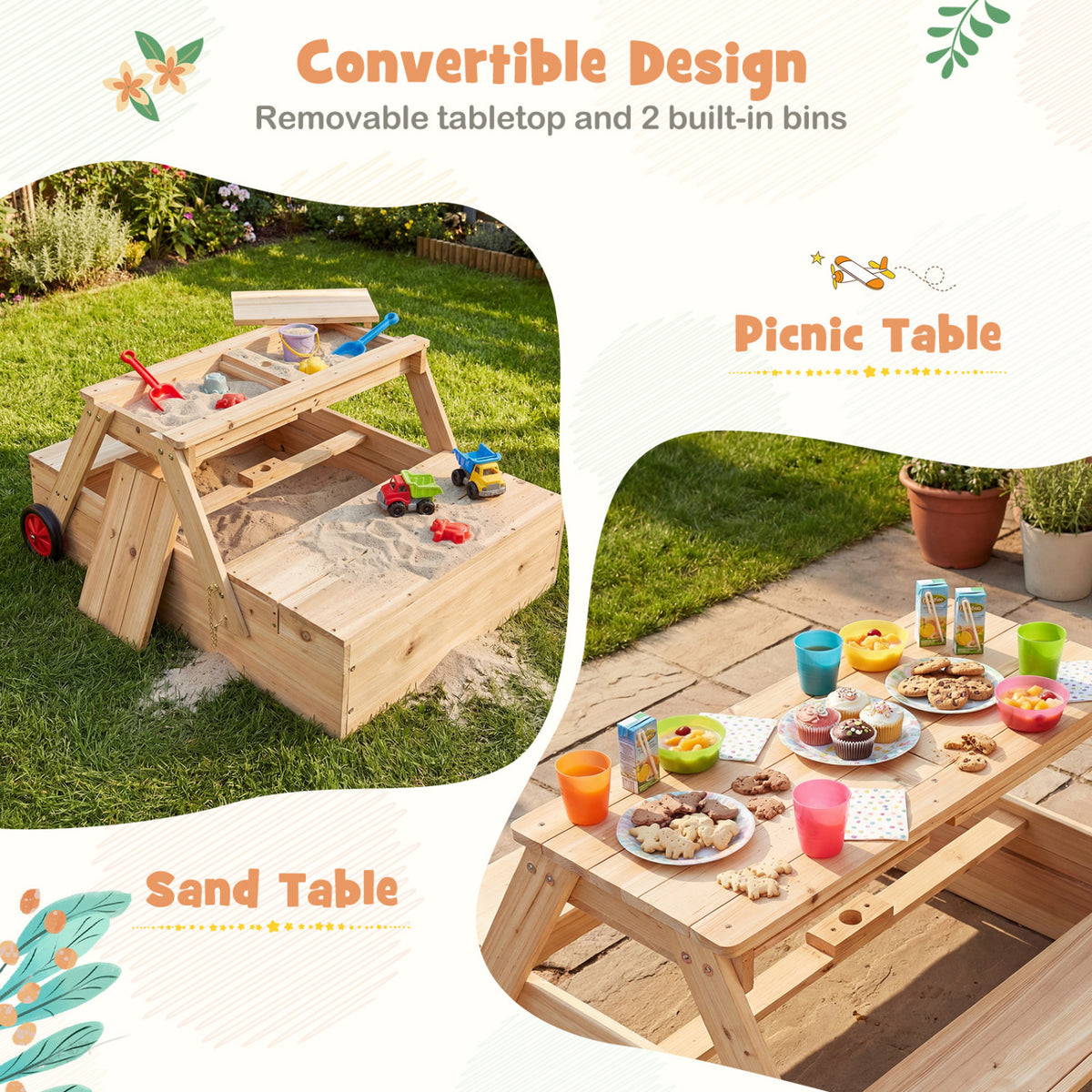 Wooden Sandbox & Picnic Table with Umbrella - Blue