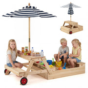 Wooden Sandbox & Picnic Table with Umbrella - Blue