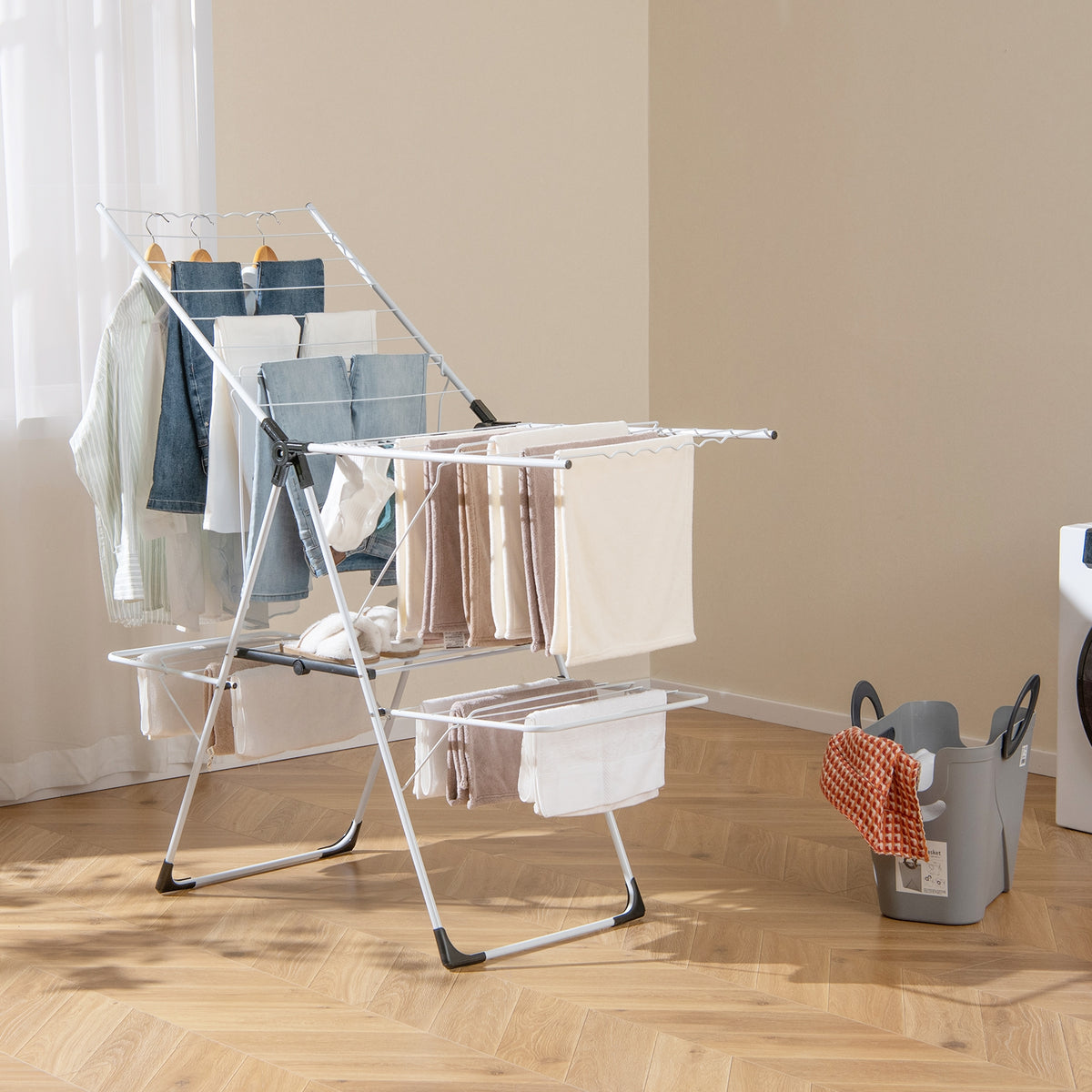 2-level Laundry Drying Rack with Height Adjustable Wings-Laundry Drying Racks-DECOROLALA