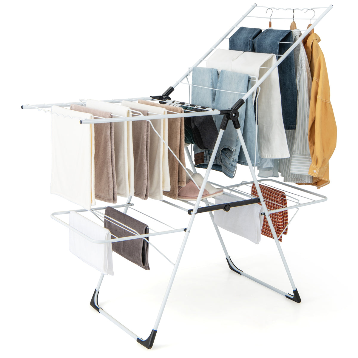 2-level Laundry Drying Rack with Height Adjustable Wings-Laundry Drying Racks-DECOROLALA