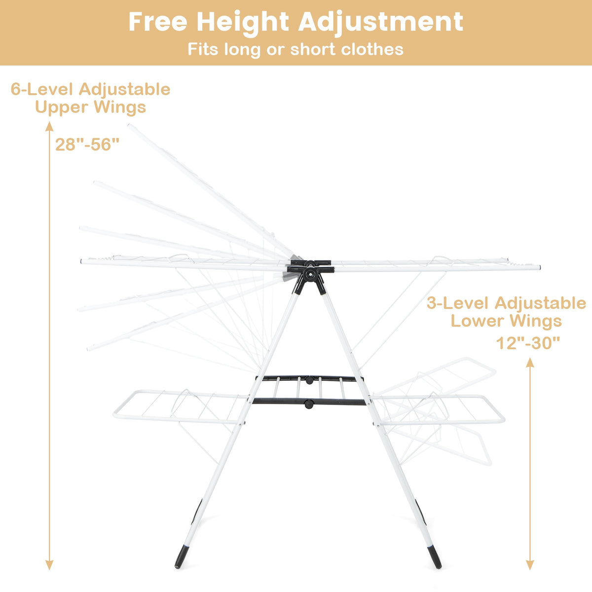 2-level Laundry Drying Rack with Height Adjustable Wings-Laundry Drying Racks-DECOROLALA