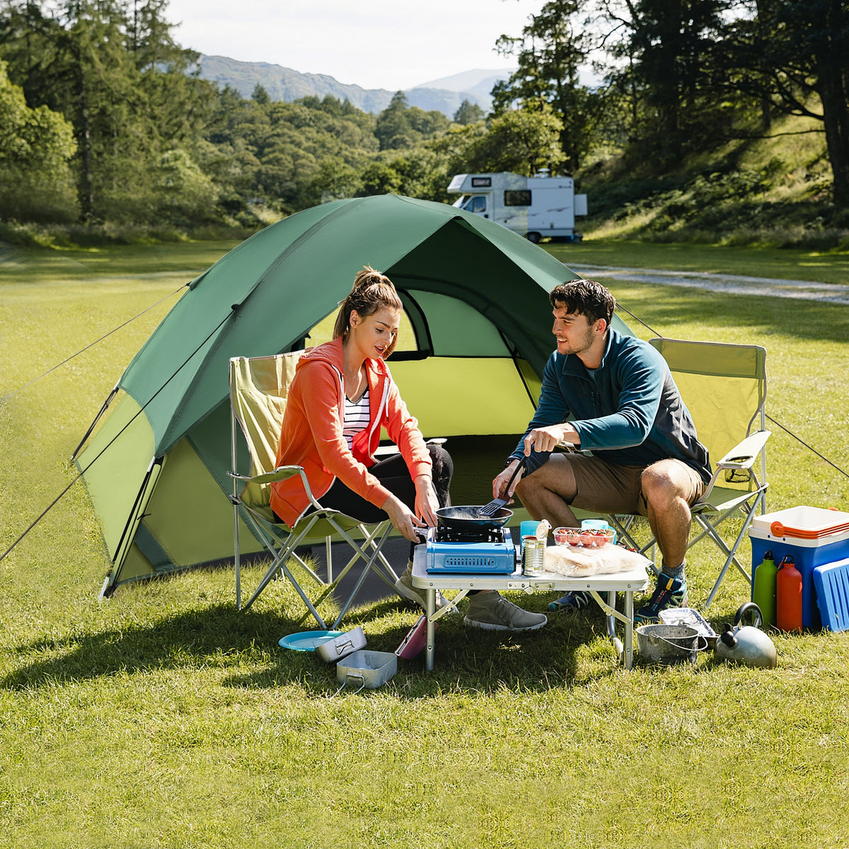 2-person Camping Tent w/ Removable Rain Fly and Double-layer Door-Green-Tents-DECOROLALA