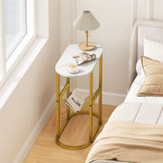 2-tier Industrial Oval Side Table with Mesh Shelf-White-End & Side Tables-DECOROLALA