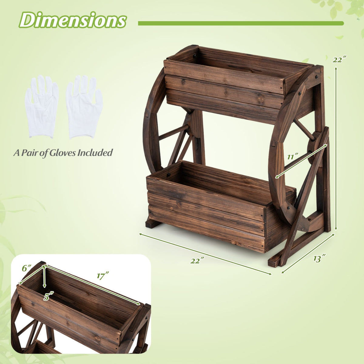 2-tier Raised Garden Bed Rustic Wood Wagon Planter with Drainage Holes and Semi-wheels-Coffee-Raised Garden Beds-DECOROLALA