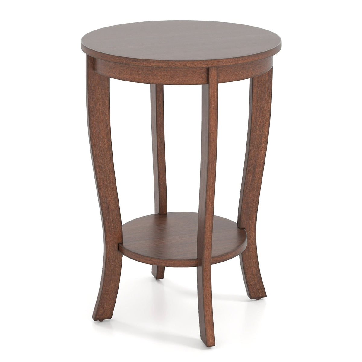 2-tier Round End Table with Solid Wood Legs-Brown-End & Side Tables-DECOROLALA