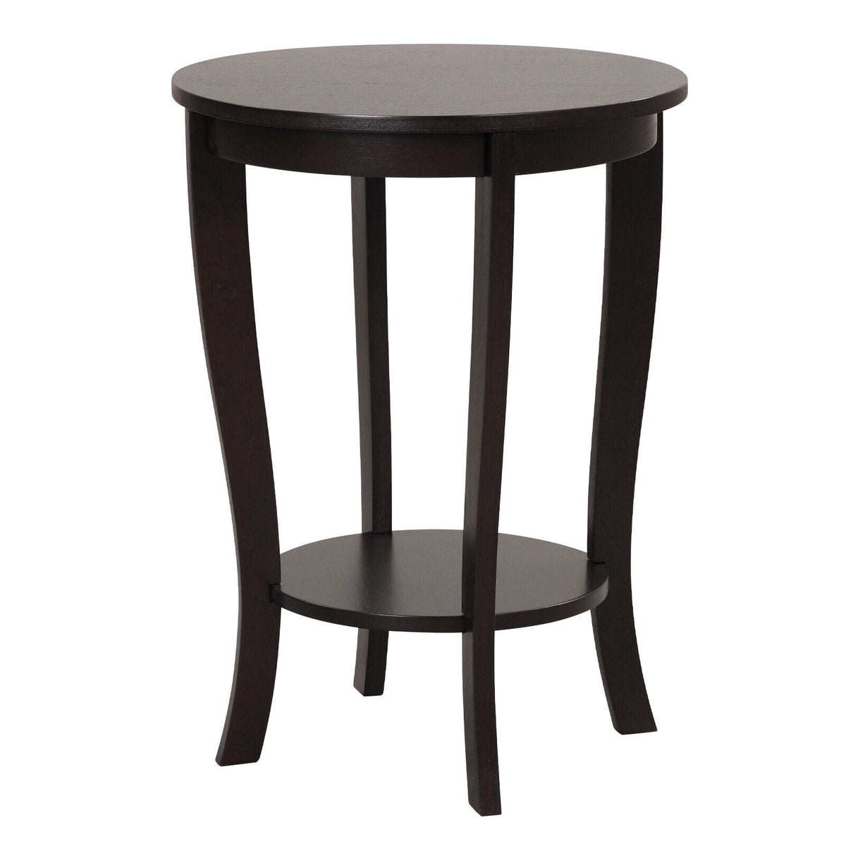 2-tier Round End Table with Solid Wood Legs-Espresso-End & Side Tables-DECOROLALA