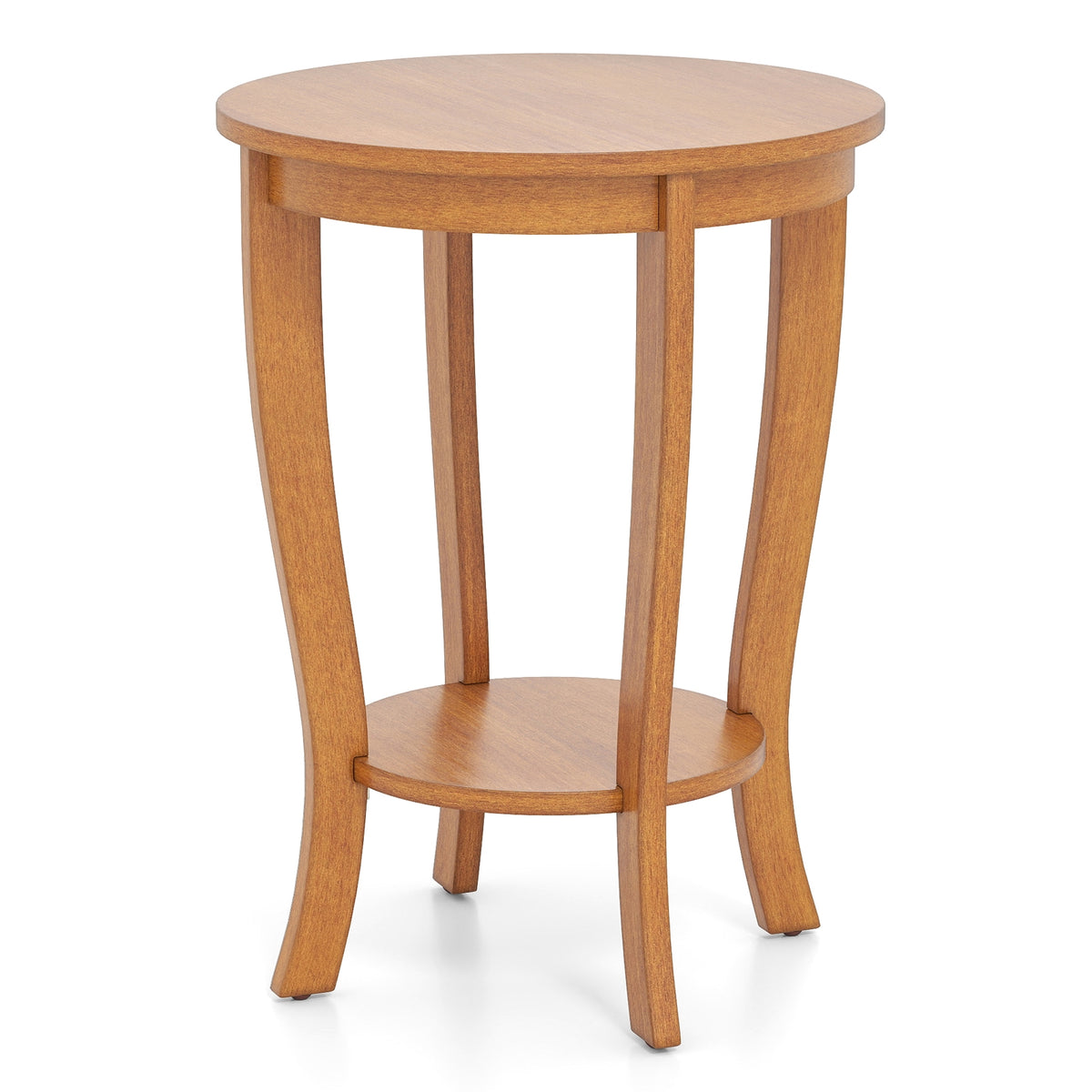 2-tier Round End Table with Solid Wood Legs-Natural-End & Side Tables-DECOROLALA