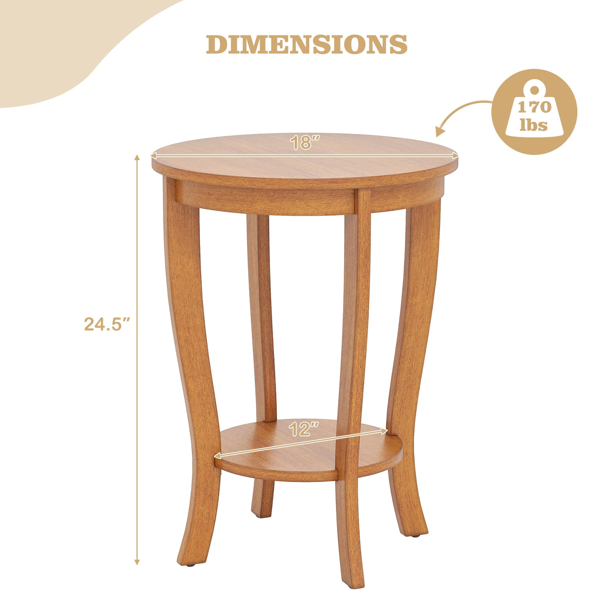 2-tier Round End Table with Solid Wood Legs-Natural-End & Side Tables-DECOROLALA