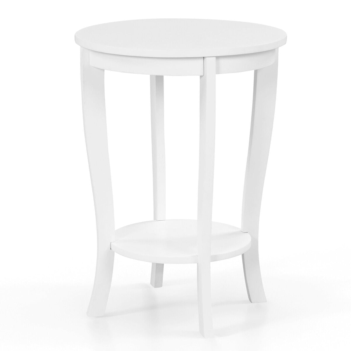 2-tier Round End Table with Solid Wood Legs-White-End & Side Tables-DECOROLALA