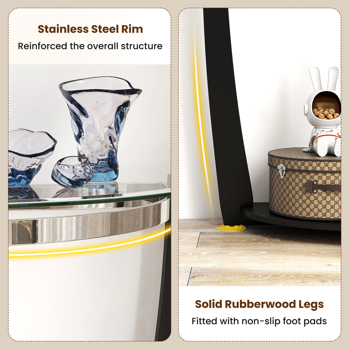 2-tier Tempered Glass Console Table with Clear Glass Top and Open Shelf-Black-End & Side Tables-DECOROLALA