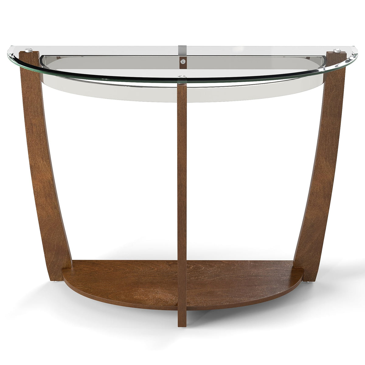 2-tier Tempered Glass Console Table with Clear Glass Top and Open Shelf-Walnut-End & Side Tables-DECOROLALA