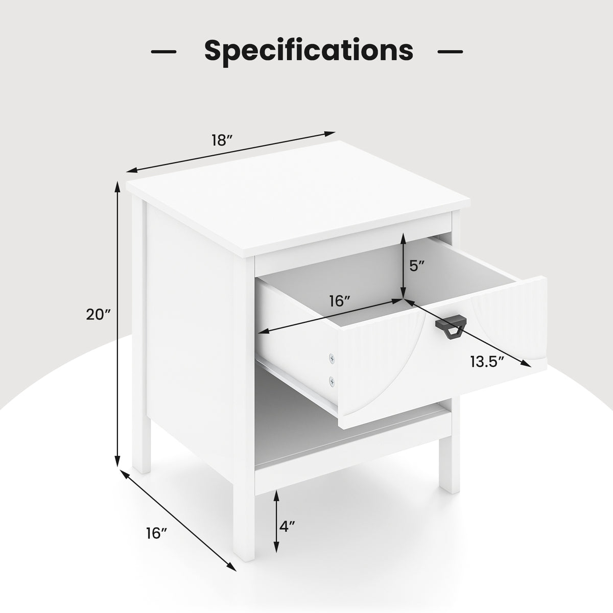 2-tier Wood Nightstand with Drawer and Open Storage Shelf for Bedroom-White-Nightstands-DECOROLALA