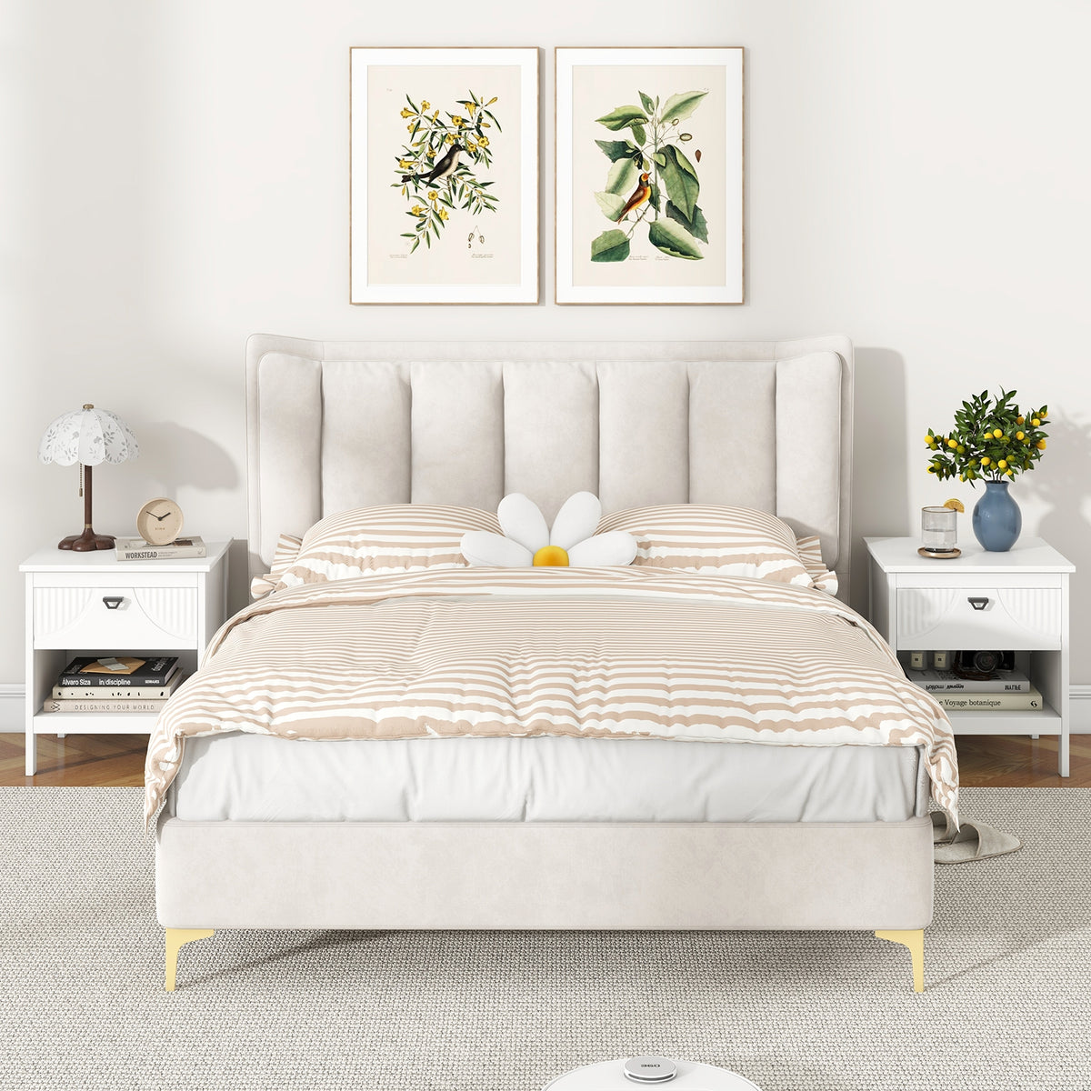 2-tier Wood Nightstand with Drawer and Open Storage Shelf for Bedroom-White-Nightstands-DECOROLALA