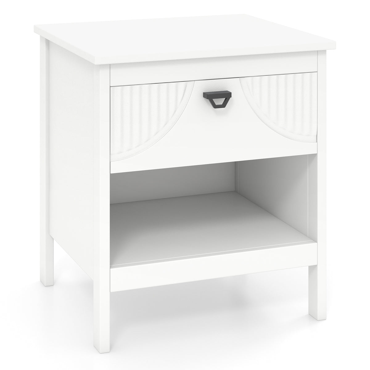 2-tier Wood Nightstand with Drawer and Open Storage Shelf for Bedroom-White-Nightstands-DECOROLALA