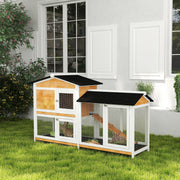2-tier Wood Rabbit Hutch with Outdoor Run - Yellow 62"-Small Animals-DECOROLALA