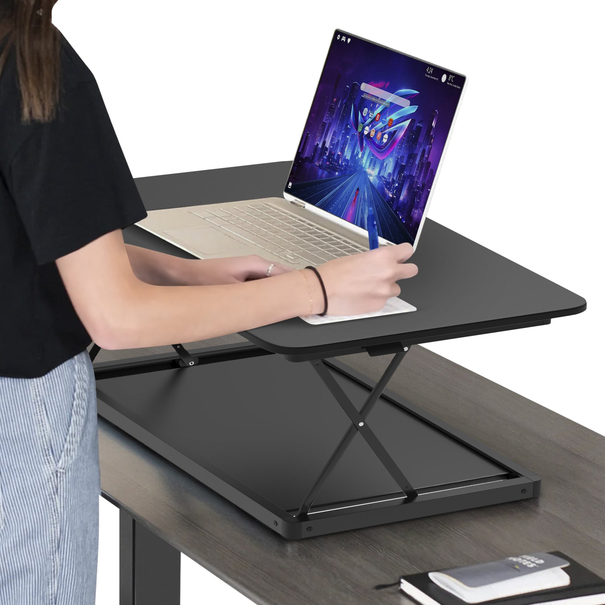 20" Adjustable Black Stainless Steel Standing Desk Converter-Desks-DECOROLALA