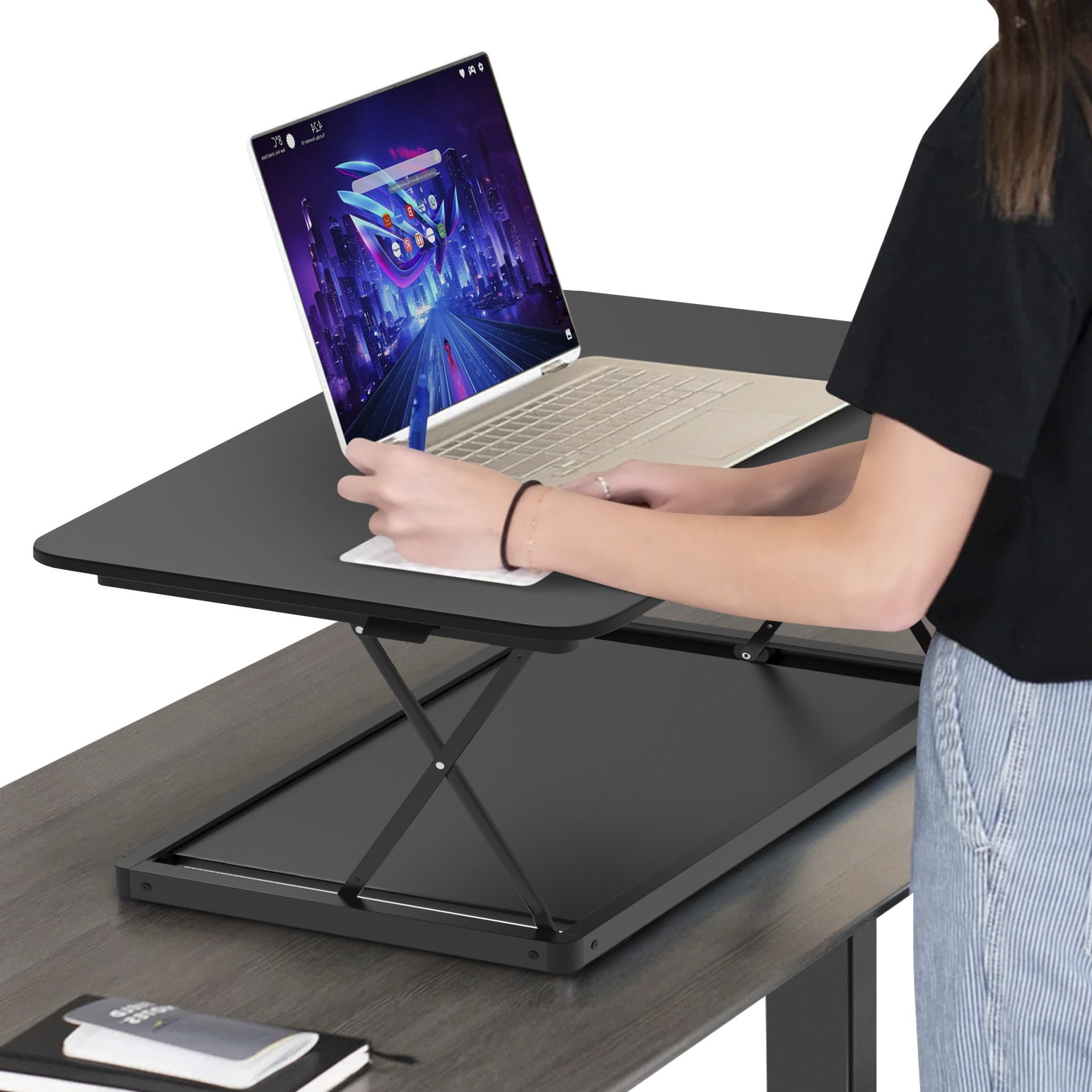 20" Adjustable Black Stainless Steel Standing Desk Converter-Desks-DECOROLALA