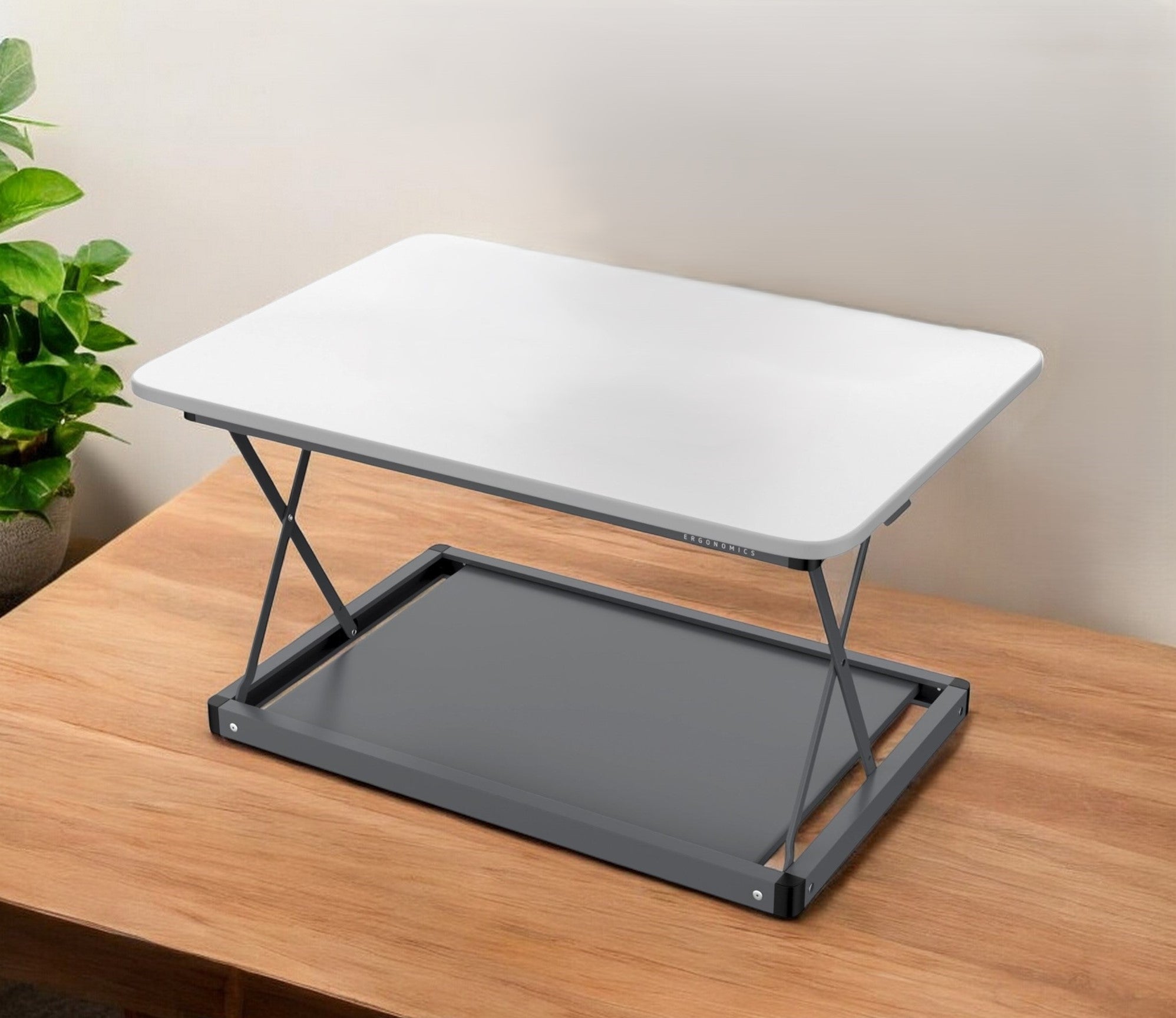 20" Adjustable White and Silver Stainless Steel Standing Desk Converter-Desks-DECOROLALA