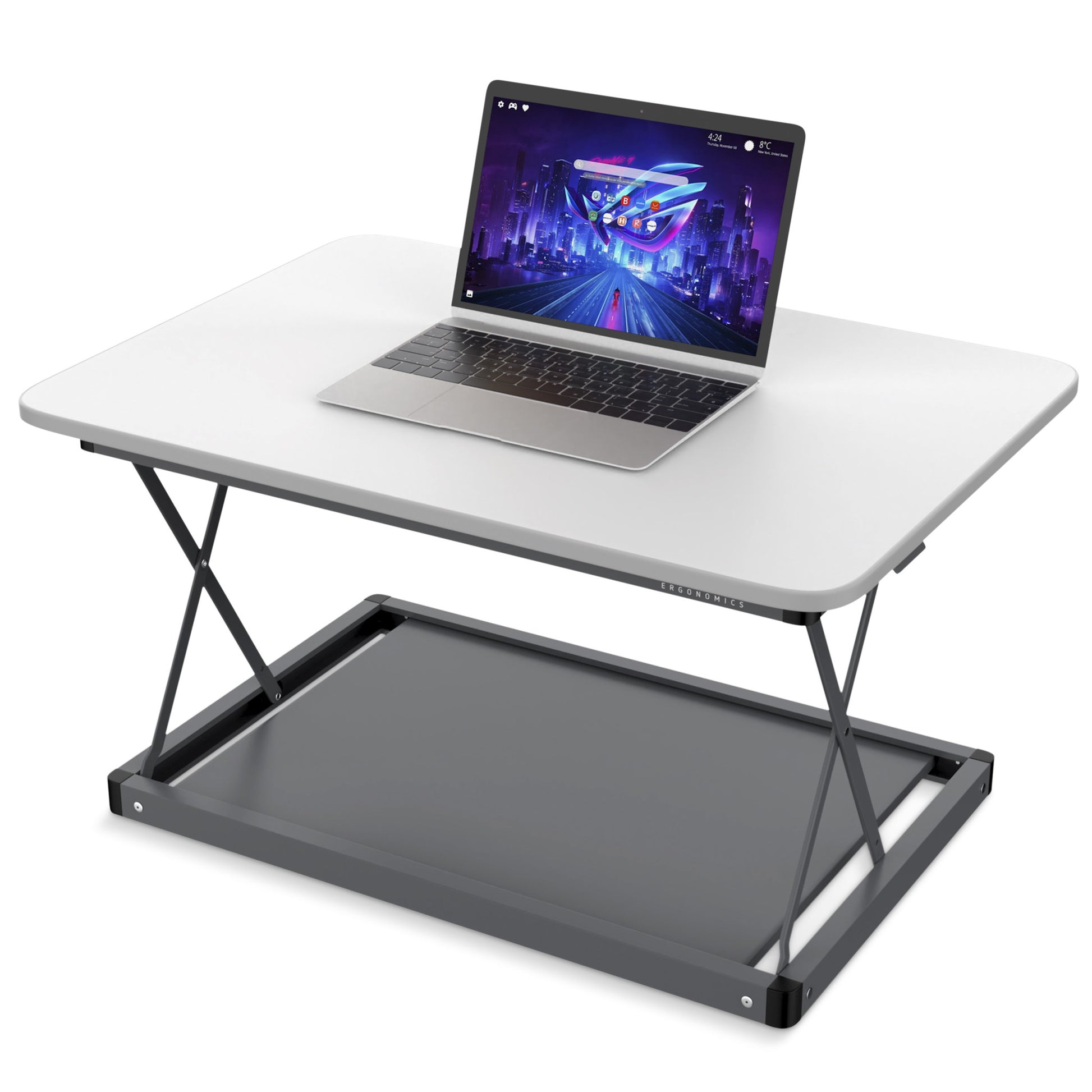 20" Adjustable White and Silver Stainless Steel Standing Desk Converter-Desks-DECOROLALA