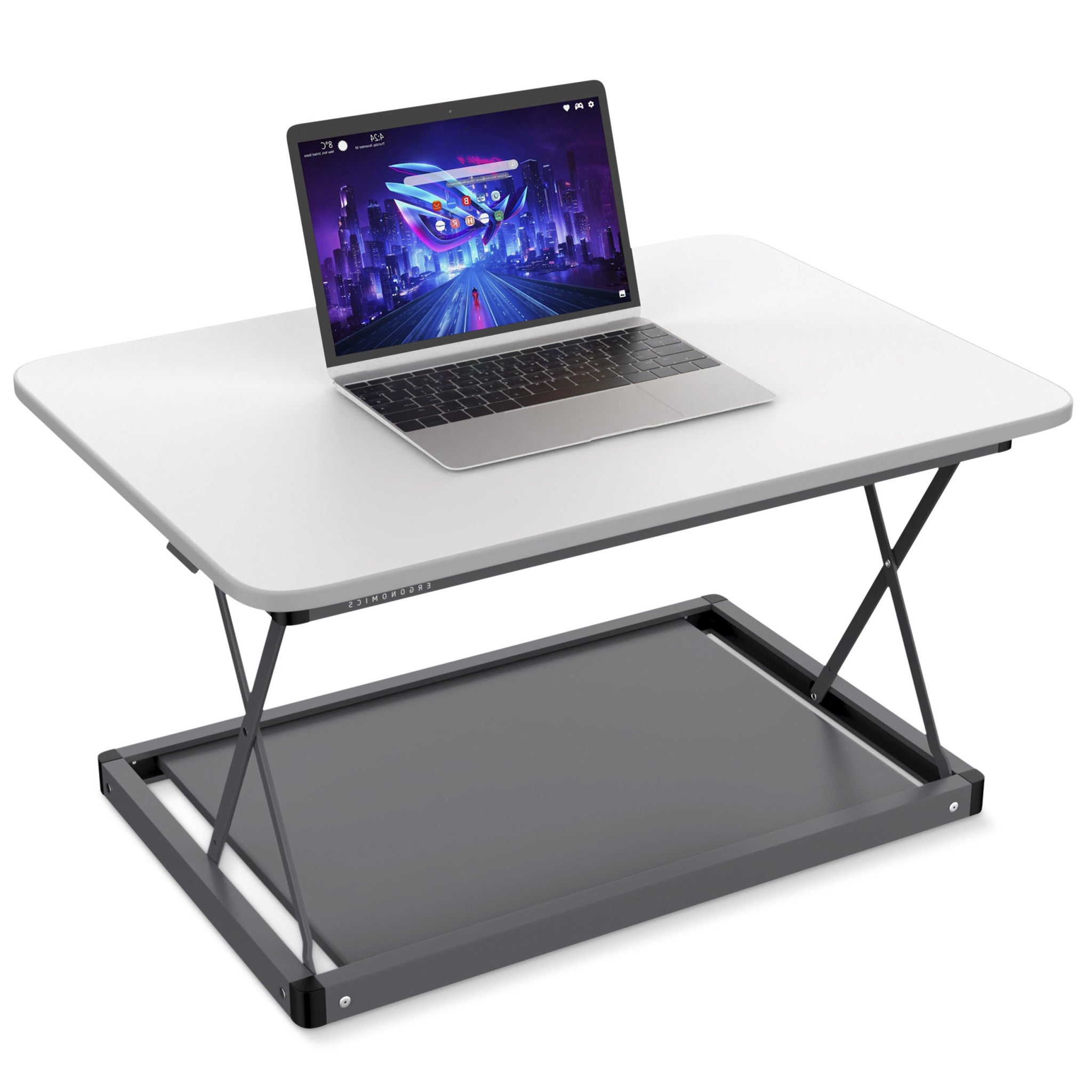 20" Adjustable White and Silver Stainless Steel Standing Desk Converter-Desks-DECOROLALA