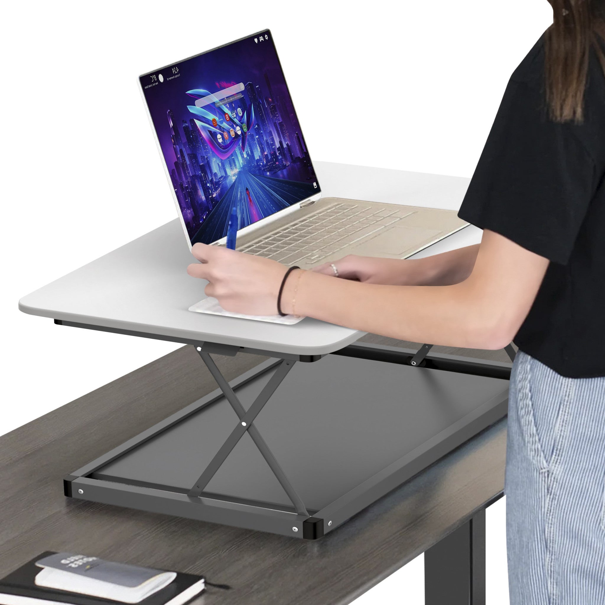 20" Adjustable White and Silver Stainless Steel Standing Desk Converter-Desks-DECOROLALA