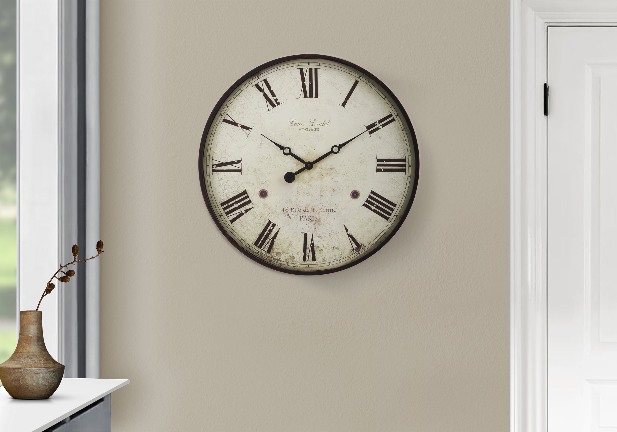 20" Antique Brown Wall Clock with Roman Numerals-Clocks-DECOROLALA