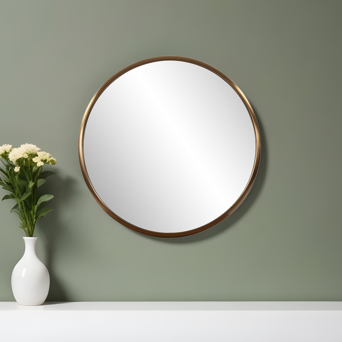 20" Antiqued Brass Round Metal Framed Accent Mirror-Mirrors-DECOROLALA