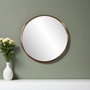 20" Antiqued Brass Round Metal Framed Accent Mirror-Mirrors-DECOROLALA