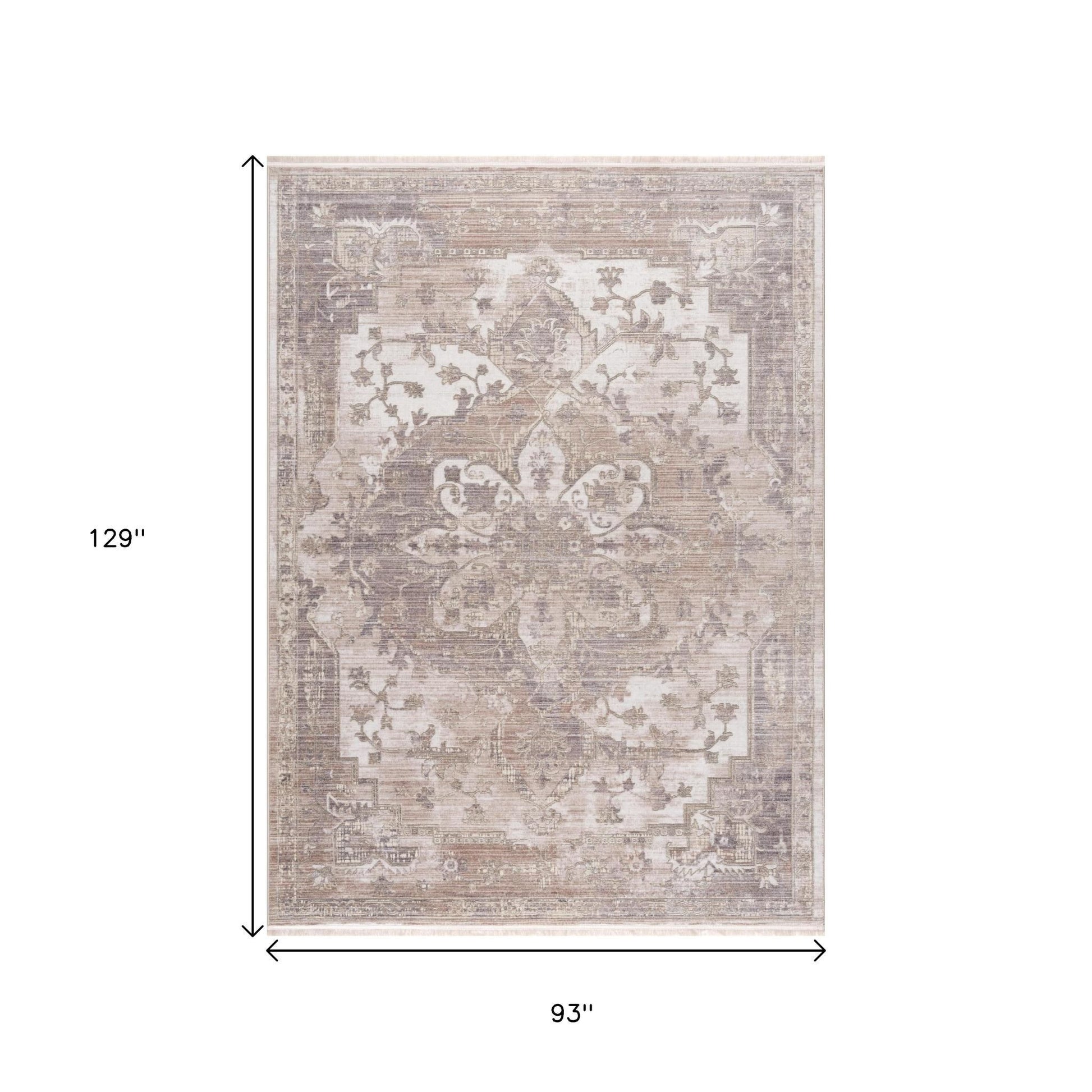 20' Beige And Ivory Medallion Distressed Runner Rug-Area Rugs-DECOROLALA
