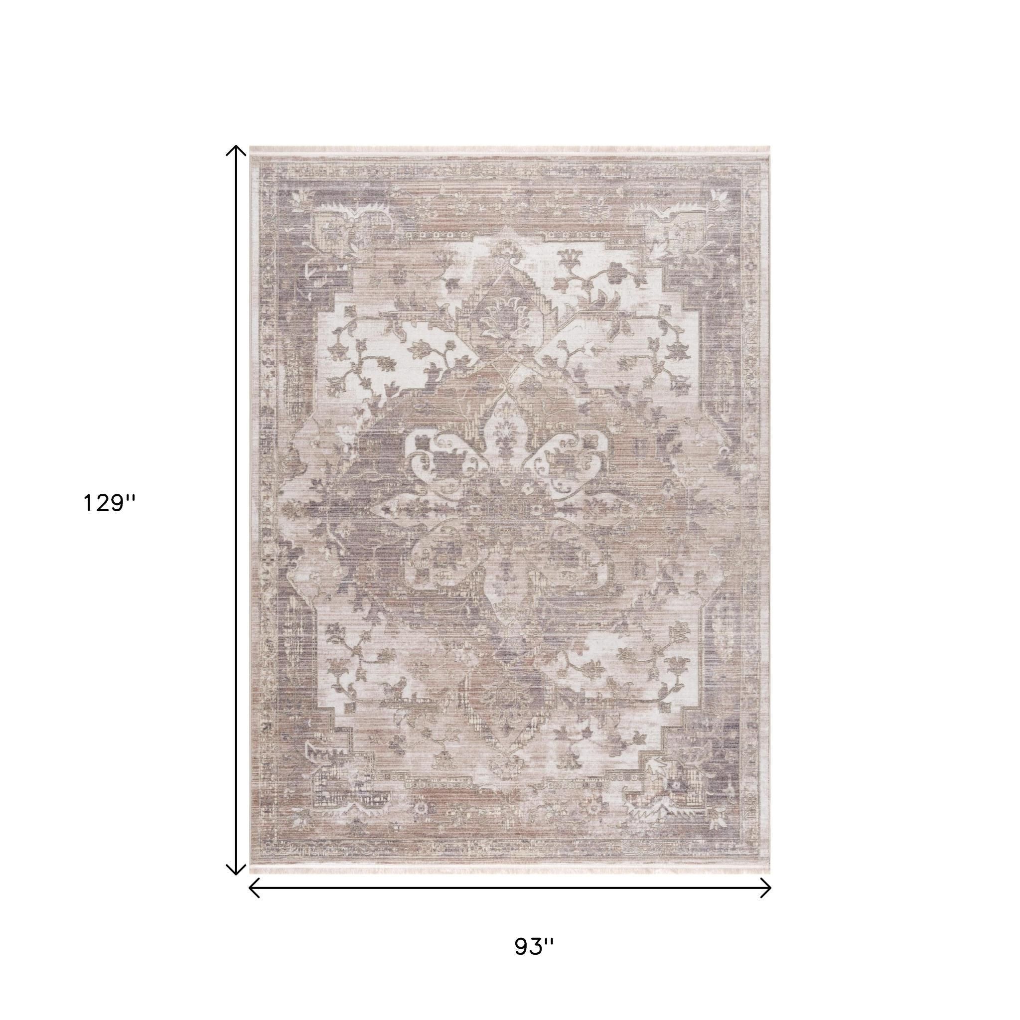 20' Beige And Ivory Medallion Distressed Runner Rug-Area Rugs-DECOROLALA