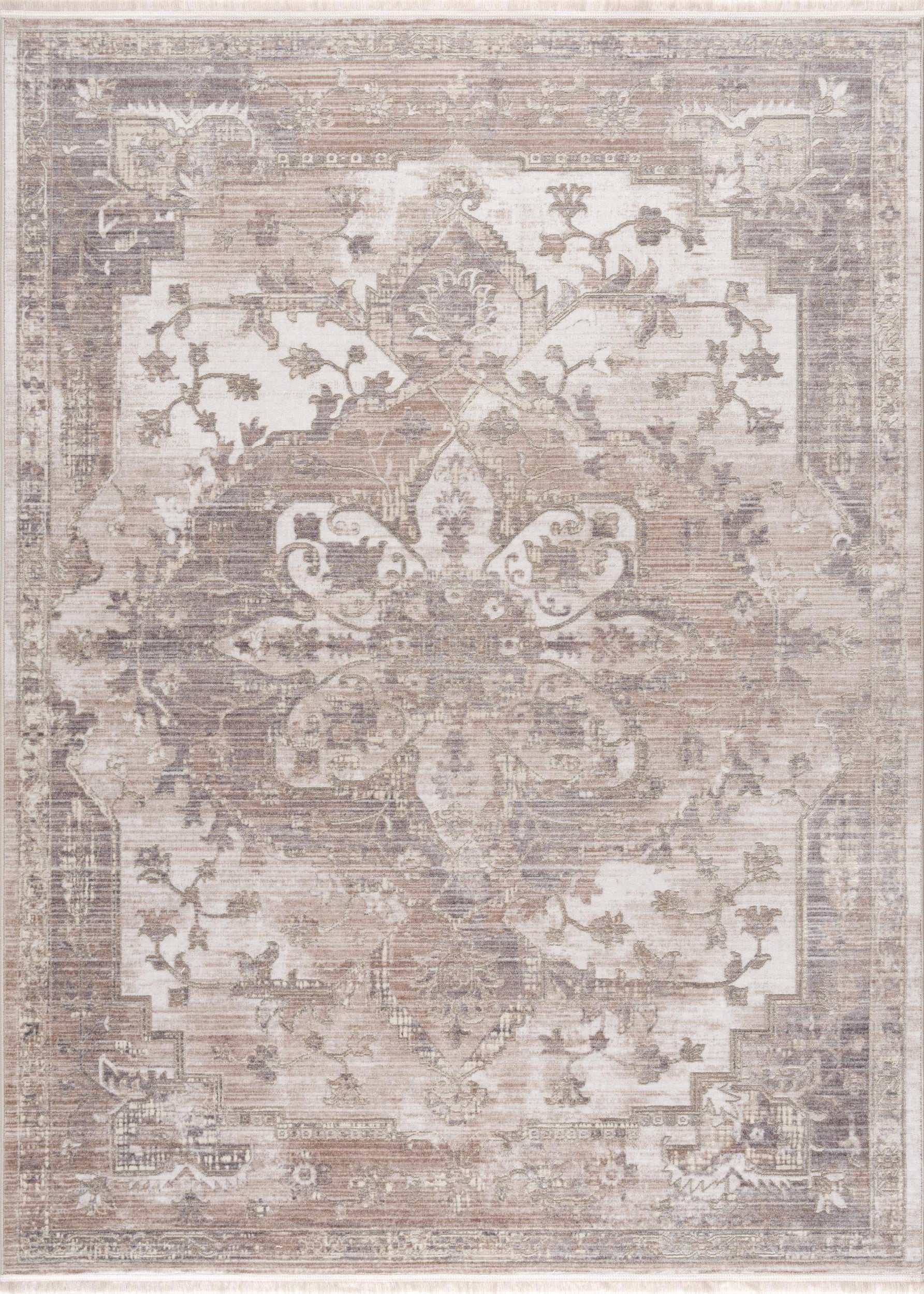 20' Beige And Ivory Medallion Distressed Runner Rug-Area Rugs-DECOROLALA