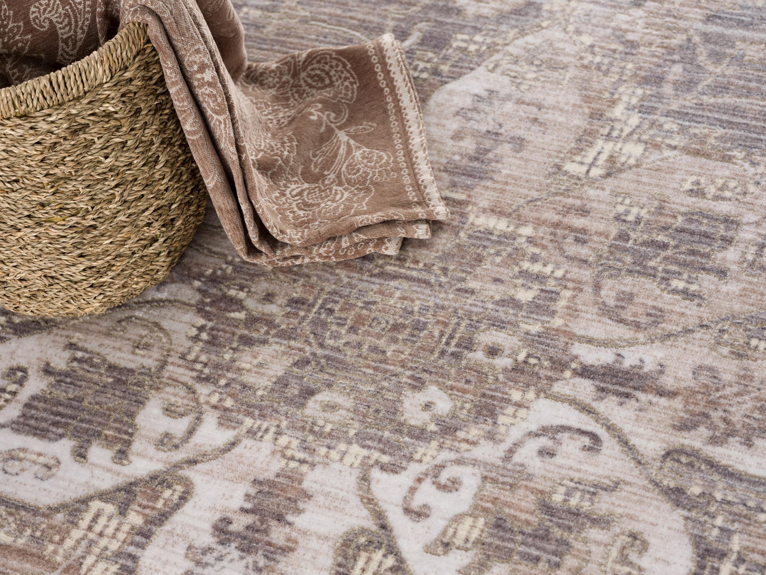 20' Beige And Ivory Medallion Distressed Runner Rug-Area Rugs-DECOROLALA