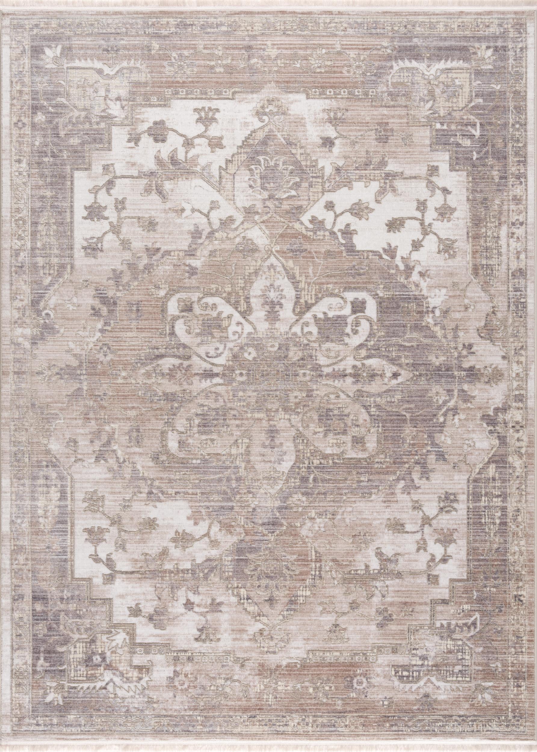 20' Beige And Ivory Medallion Distressed Runner Rug-Area Rugs-DECOROLALA