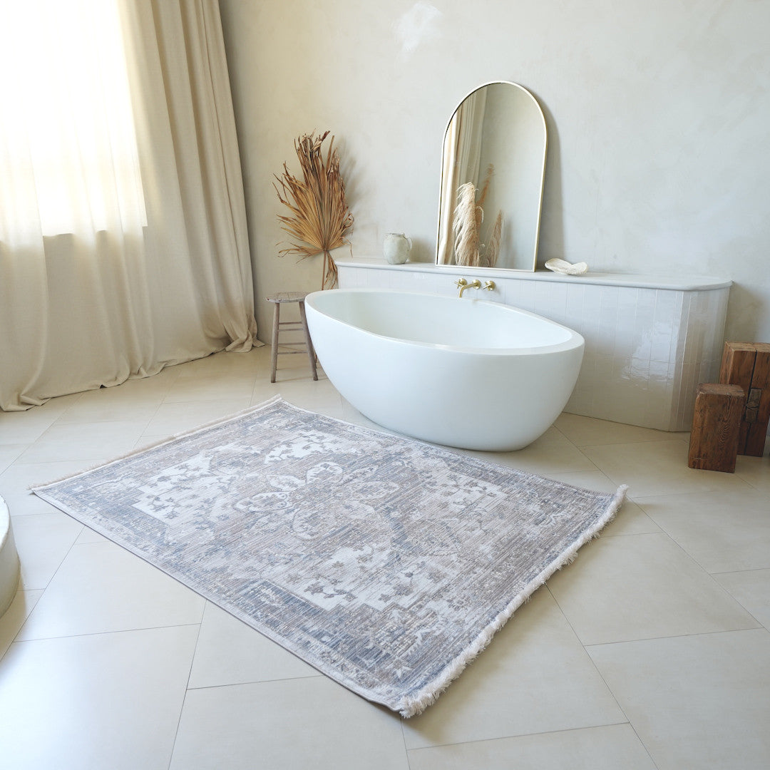 20' Beige And Ivory Medallion Distressed Runner Rug-Area Rugs-DECOROLALA